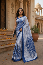 Load image into Gallery viewer, Satin Silk Printed Saree With Unstitched Blouse(Grey)