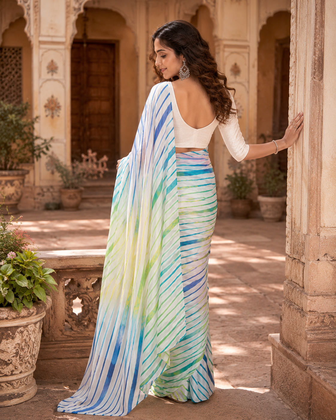 Satin silk printed saree with unstitched blouse( multicolor)