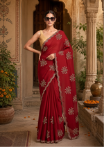 Load image into Gallery viewer, Soft Rangoli Silk Embroidery Work Saree With Unstitched Blouse(Red)