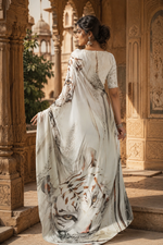 Load image into Gallery viewer, Satin Silk Digital Print Saree With Unstitched Blouse(White)