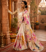 Load image into Gallery viewer, Pure Maheshwari Silk Diamond Cut Work Saree With Unstitched Blouse(White)