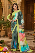 Load image into Gallery viewer, Soft Crepe Silk Digital Print Saree With Unstitched Blouse(Green)