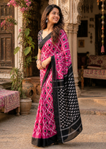 Load image into Gallery viewer, Pure Mulmul Cotton Printed Saree With Unstitched Blouse(Pink)
