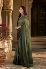 Load image into Gallery viewer, Georgette Ready To Wear Saree With Unstitched Blouse(Green)