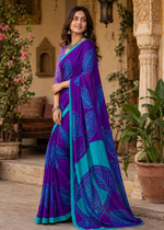 Load image into Gallery viewer, Pure Mulmul Cotton Printed Saree With Unstitched Blouse(Purple)