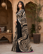 Load image into Gallery viewer, Satin Silk Printed Saree With Unstitched Blouse(Black)