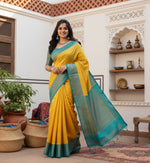 Load image into Gallery viewer, Women's Litchi silk Printed Saree With Unstitched Blouse (Yellow) Kashvii
