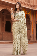Load image into Gallery viewer, Modern Satin Silk Printed Saree With Unstitched Blouse(Green)