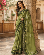 Load image into Gallery viewer, Georgette Floral Printed Saree With Unstitched Blouse(Green)