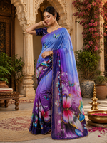 Load image into Gallery viewer, Georgette Printed Saree With Unstitched Blouse(Lavender)
