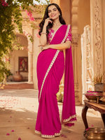 Load image into Gallery viewer, Georgette Embroidery Work Saree With Unstitched Blouse(Pink)