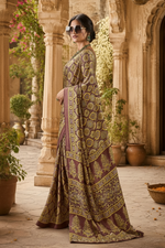 Load image into Gallery viewer, Gorgeous Satin Silk Ajrakh Printed Saree With Unstitched Blouse(Gold)