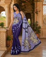 Load image into Gallery viewer, Satin Silk Printed Saree With Unstitched Blouse(Navy)