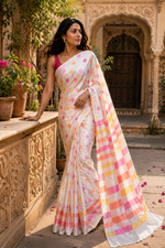 Load image into Gallery viewer, Premium Satin Silk Saree With Unstitched Blouse(Off White)