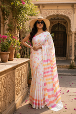 Load image into Gallery viewer, Premium Satin Silk Saree With Unstitched Blouse(Off White)