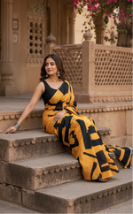 Load image into Gallery viewer, Satin Silk Printed Saree With Unstitched Blouse(Mustard)