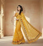 Load image into Gallery viewer, Women's Net Saree With Blouse (Yellow, 5-6Mtrs) Kashvii