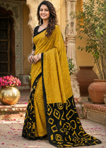 Load image into Gallery viewer, Mulmul Cotton Block Printed Saree With Unstitched Blouse(Yellow)