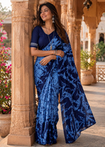 Load image into Gallery viewer, Pure Mulmul Cotton Printed Saree With Unstitched Blouse(Blue)