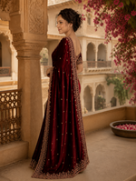 Load image into Gallery viewer, Satin Silk Embroidery Work Saree With Unstitched Blouse(Wine)