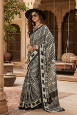Load image into Gallery viewer, Satin Silk Printed Saree( Black)