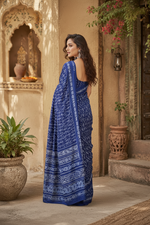 Load image into Gallery viewer, Crepe Silk Patola Printed Sarees With Unstitched Blouse(Blue)