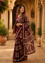Load image into Gallery viewer, Mulmul Cotton Batik Hand Block Print Saree With Unstitched Blouse(Maroon)