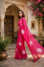 Load image into Gallery viewer, Cotton Linen Floral Printed Saree With Unstitched Blouse(Red)
