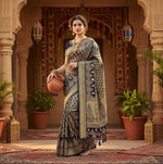 Load image into Gallery viewer, Women's Jacquard Silk Kanjivaram Saree With Blouse (Navy Blue, 5-6 Mtrs) Kashvii