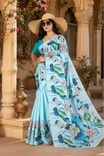 Load image into Gallery viewer, Elegant Georgette Lotus Print Saree With Unstitched Blouse