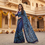 Load image into Gallery viewer, Women's Lycra Blend Saree with Blouse (Blue, 5-6 Mtrs) Kashvii