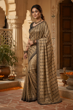 Load image into Gallery viewer, Rangoli Silk Embroidery Mirror Work Saree With Unstitched Blouse(Golden)