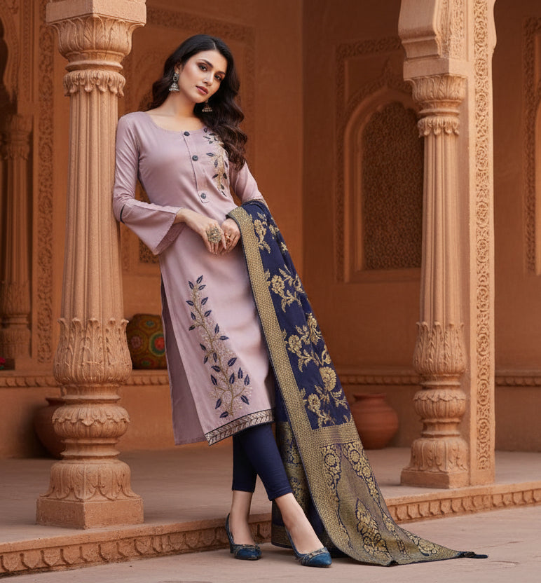 Women's cotton unstitched salwar suit material with dupatta (pink, 2 2