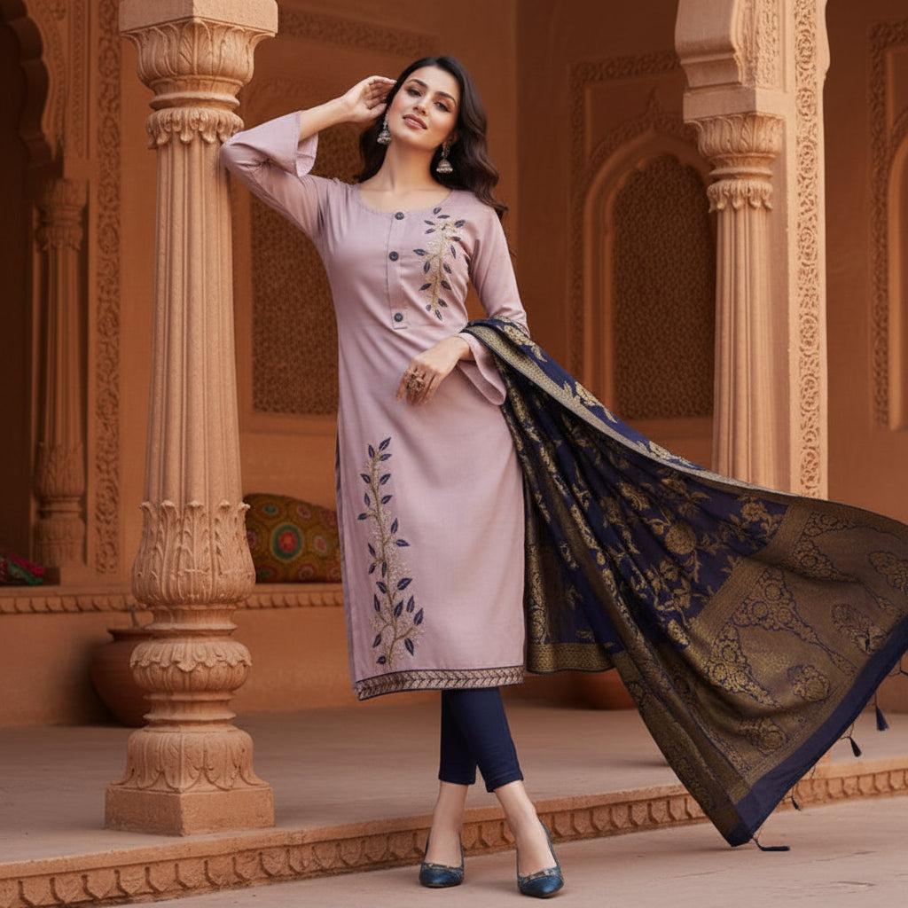 Women's cotton unstitched salwar suit material with dupatta (pink, 2 2