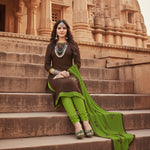 Load image into Gallery viewer, Women's Glaze Cotton Unstitched Salwar-Suit Material With Dupatta (Brown, 2-2.5mtrs) Kashvii