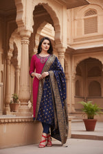 Load image into Gallery viewer, Women's Slub Cotton Unstitched Salwar-Suit Material With Dupatta (Magenta, 2-2.5mtrs) Kashvii