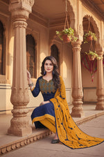 Load image into Gallery viewer, Women's Slub Cotton Unstitched Salwar-Suit Material With Dupatta (Blue, 2-2.5mtrs) Kashvii