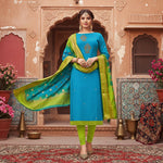Load image into Gallery viewer, Women's South Slub Cotton Unstitched Salwar-Suit Material With Dupatta (Sky Blue, 2-2.5mtrs) Kashvii