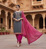 Load image into Gallery viewer, Women's Cotton Unstitched Salwar-Suit Material With Dupatta (Grey, 2-2.5mtrs) Kashvii