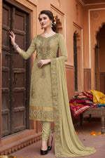 Load image into Gallery viewer, Women's Chanderi Cotton Unstitched Salwar-Suit Material With Dupatta (Light Green, 2-2.5mtrs) Kashvii