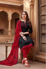 Load image into Gallery viewer, Women's Glaze Cotton Unstitched Salwar-Suit Material With Dupatta (Black, 2-2.5mtrs) Kashvii