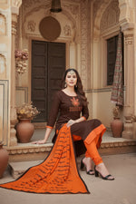 Load image into Gallery viewer, Women's Modal Silk Unstitched Salwar-Suit Material With Dupatta (Brown, 2-2.5mtrs) Kashvii