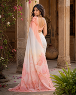 Load image into Gallery viewer, Satin Silk Printed Saree With Unstitched Blouse(White)