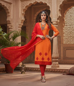 Load image into Gallery viewer, Women's Slub Cotton Unstitched Salwar-Suit Material With Dupatta (Orange, 2 Mtr) Kashvii