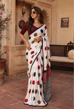 Load image into Gallery viewer, Satin Silk Digital Print Saree With Unstitched Blouse(White)