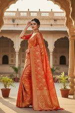 Load image into Gallery viewer, Women's Banarasi silk Saree with Blouse (Red, 5-6mtr) Kashvii