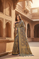 Load image into Gallery viewer, Women's Banarasi silk Saree with Blouse (Navy blue, 5-6mtr) Kashvii