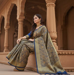 Load image into Gallery viewer, Women's Banarasi silk Saree with Blouse (Navy blue, 5-6mtr)
