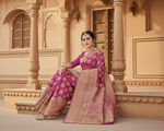 Load image into Gallery viewer, Women's Banarasi silk Saree with Blouse (Wine, 5-6mtr)