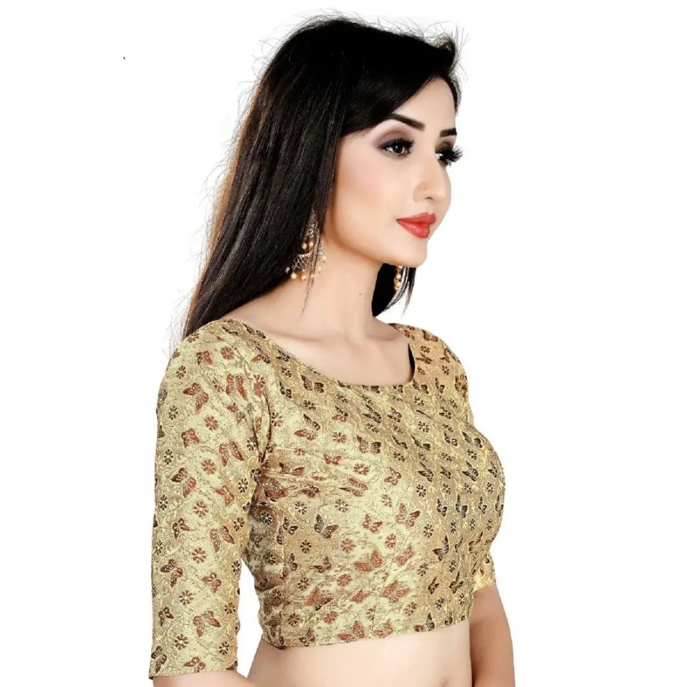 Women's brocade, inner cotton full stitched padded blouse (chiku cofee) kashvii